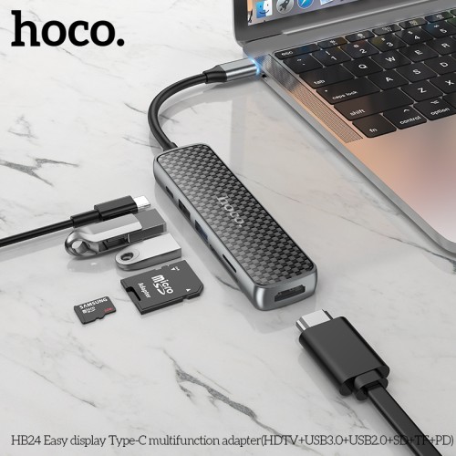 Hoco HB24 (Type-C to HDMI, USB3.0, USB2.0, SD, TF, PD) Adapter